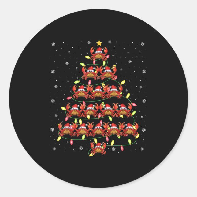 Crab Santa Christmas Tree Lights Ugly Sweater Styl Classic Round Sticker (Front)