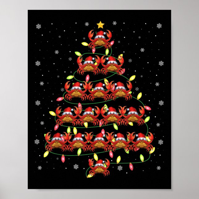 Crab Santa Christmas Tree Lights Ugly Sweater Styl Poster (Front)