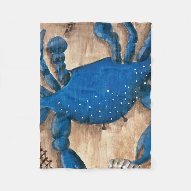Crab, Scallop and Starfish Fleece Blanket (Front)