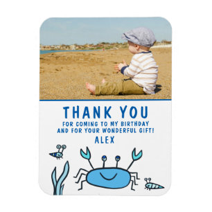 Crab Sea Animals Boy Photo Thank you Birthday Magnet