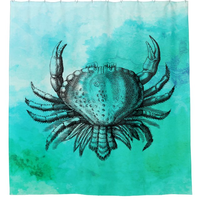 Crab (Sea Creature) (Underwater Animal) Vintage Shower Curtain (Front)