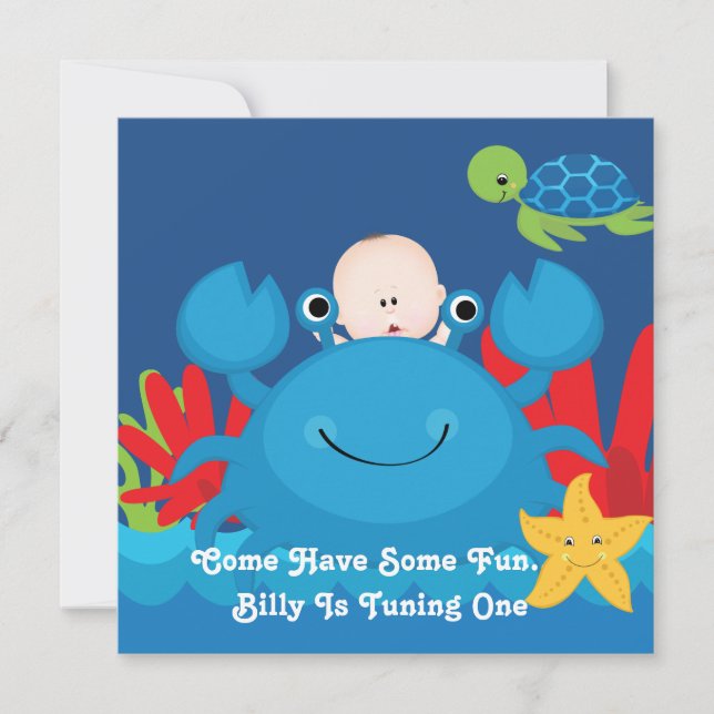 Crab & Sea Friends 1 Yr Old Birthday Party Invite (Front)