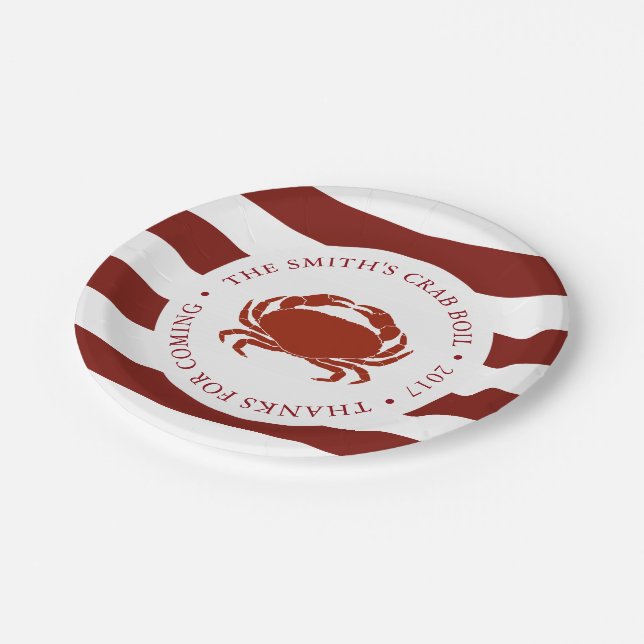 Crab | Seafood Boil Customised Red Striped Paper Plate (Angled)