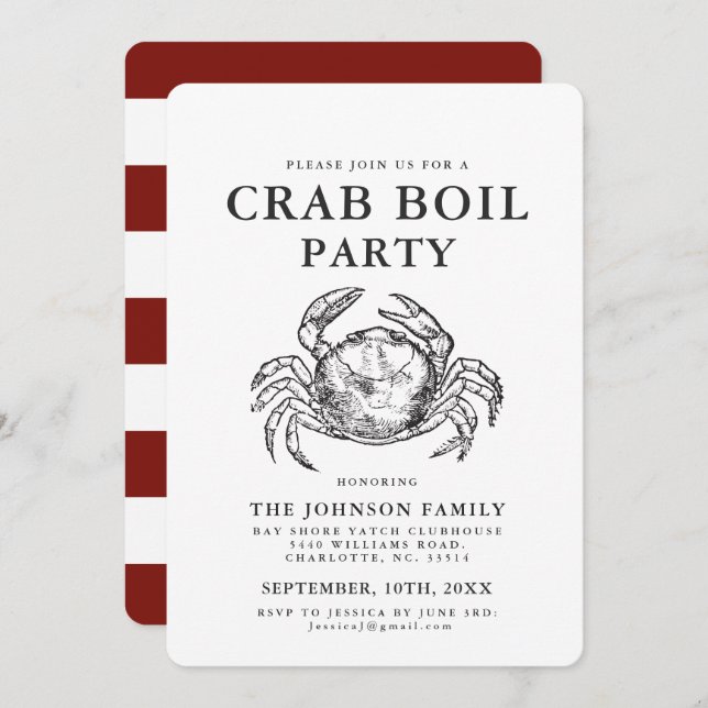 Crab | Seafood Boil Vintage Style Crab Invitations (Front/Back)