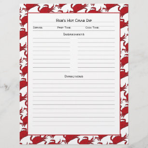 Crab Seafood Recipe Page Lined Custom Text