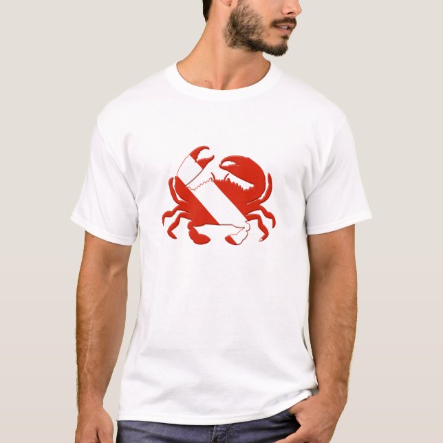 Crab Shaped Scuba Diving Flag Red White Stripe T-Shirt (Front)