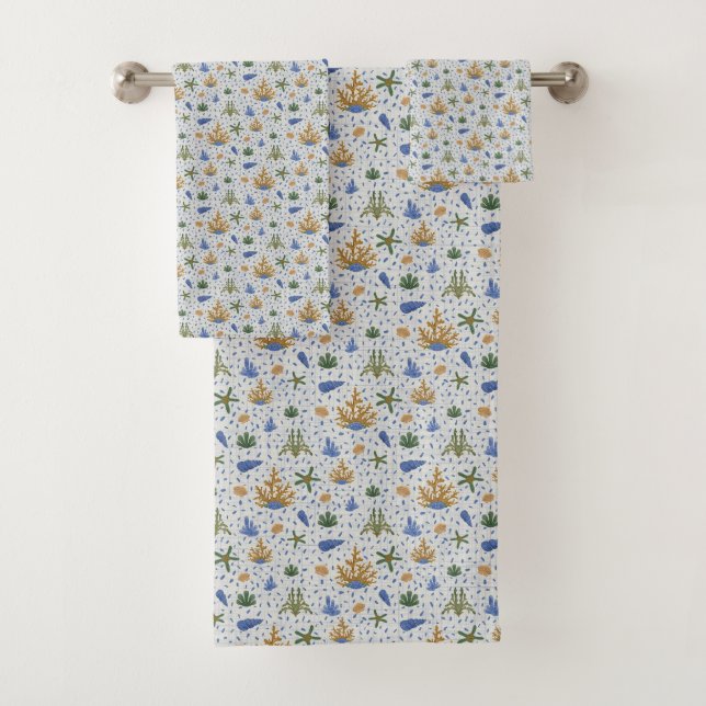 Crab, Shell, and Coral Towel Set (Insitu)