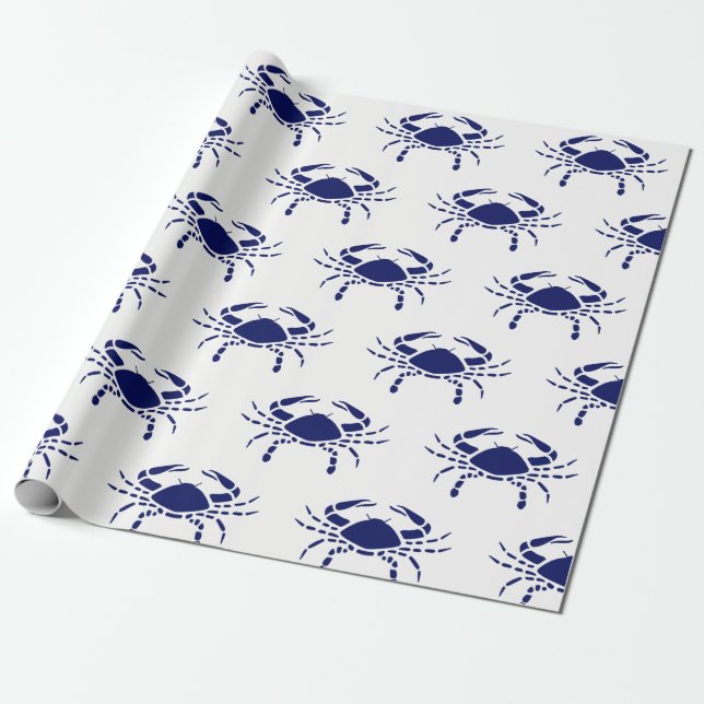 Crab Silhouette #2 Drawing Blue  Wrapping Paper (Unrolled)