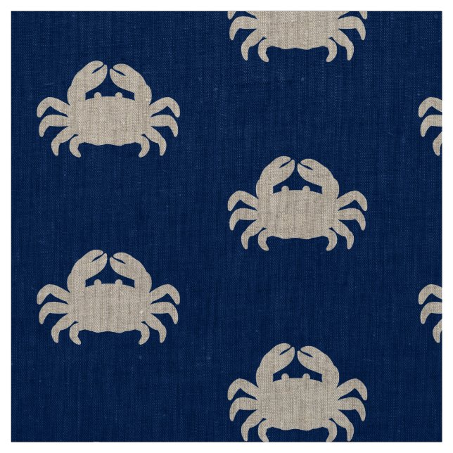 Crab Silhouette on Navy Blue Fabric (Swatch)