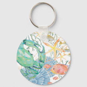 Crab Starfish Coral Seashells Fish Key Ring