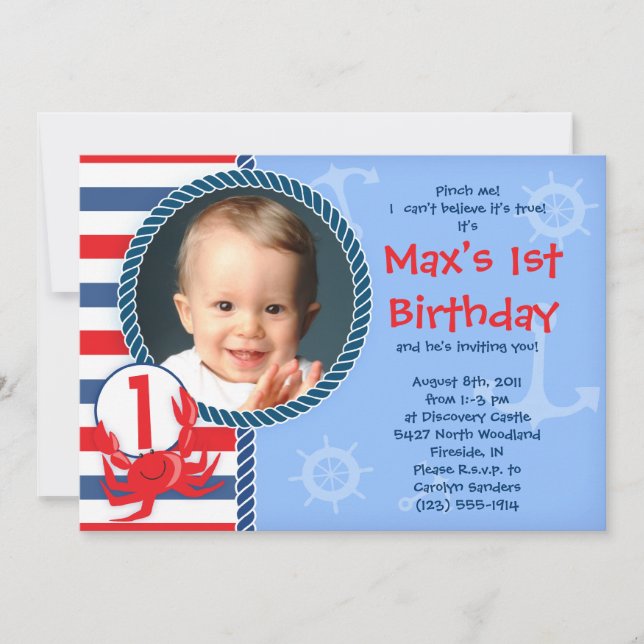 Crab Themed Birthday Party Invitation (Front)