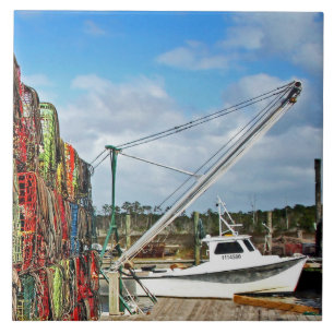 Crab Traps Stacked and Ready Ceramic Tile