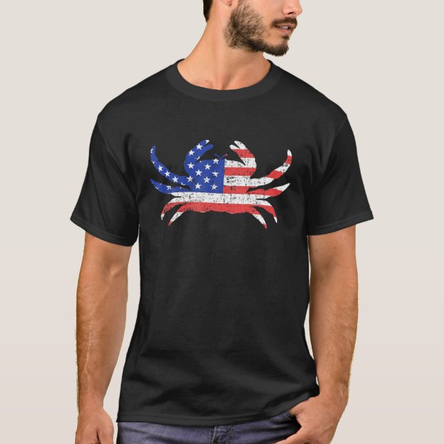 Crab USA American Flag Patriotic Vintage T-Shirt (Front)