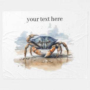 crab walking on the beach, customisable fleece blanket
