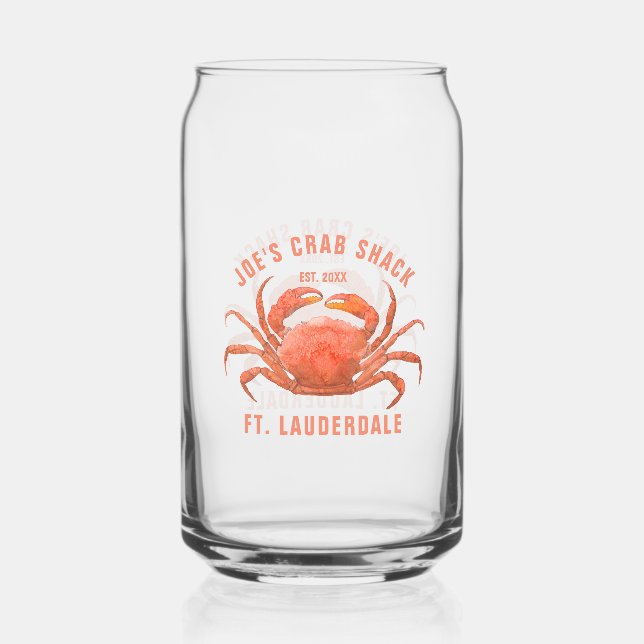 Crab Watercolors Illustration Custom Text Can Glass (Back)