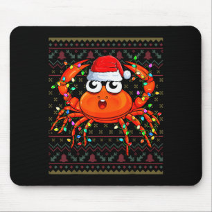 Crab Wearing Xmas Lights Santa Hat Crab Christmas Mouse Pad
