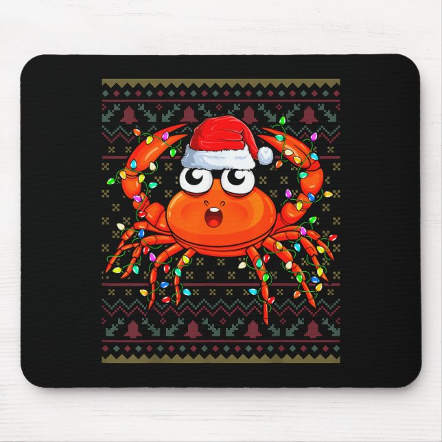 Crab Wearing Xmas Lights Santa Hat Crab Christmas  Mouse Pad (Front)