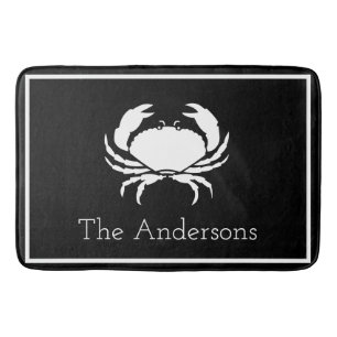 CRAB WHITE on BLACK initial Modern Letter Bath Mat