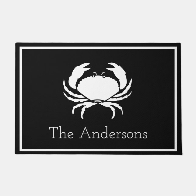 CRAB WHITE on BLACK initial Modern Letter Doormat (Front)