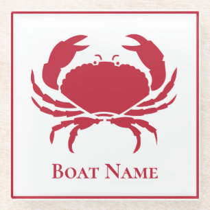 CRAB WHITE on BLACK Stylish Modern Stripes Back  Glass Coaster