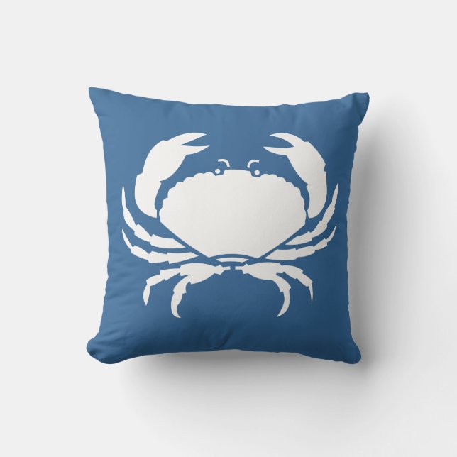 CRAB WHITE on  blue pillow (Front)