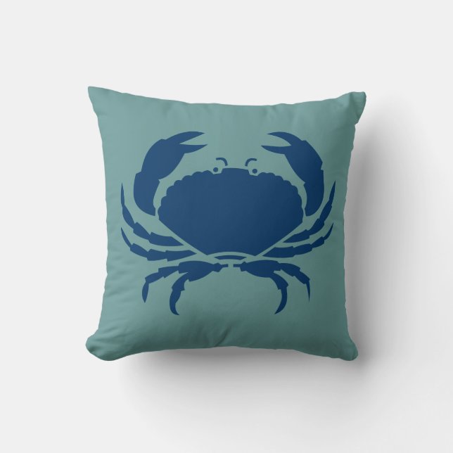 CRAB WHITE on dark teal blue pillow (Front)