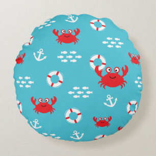 Crab with Lifebuoy Round Cushion