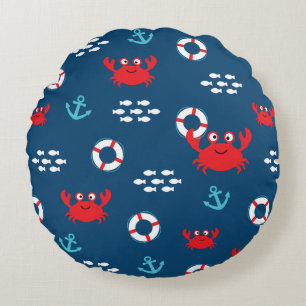 Crab with Lifebuoy Round Cushion