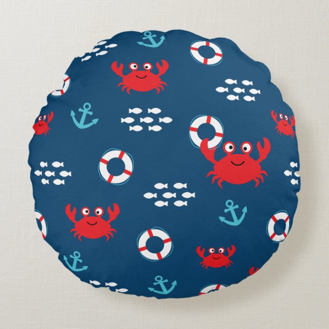 Crab with Lifebuoy Round Cushion (Front)