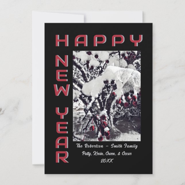 Crabapples in Snow Happy New Year  Holiday Card (Front)