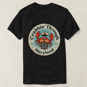 Crabbin’ Through Maryland_ Vintage Coastal Artwork T-Shirt