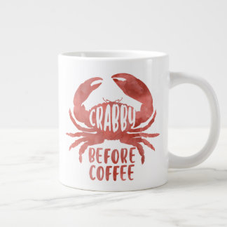 Crabby Before Coffee Red Watercolor Jumbo Mug
