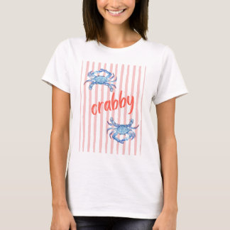 CRABBY Blue Watercolor Crabs Pink Paint Stripes T-Shirt