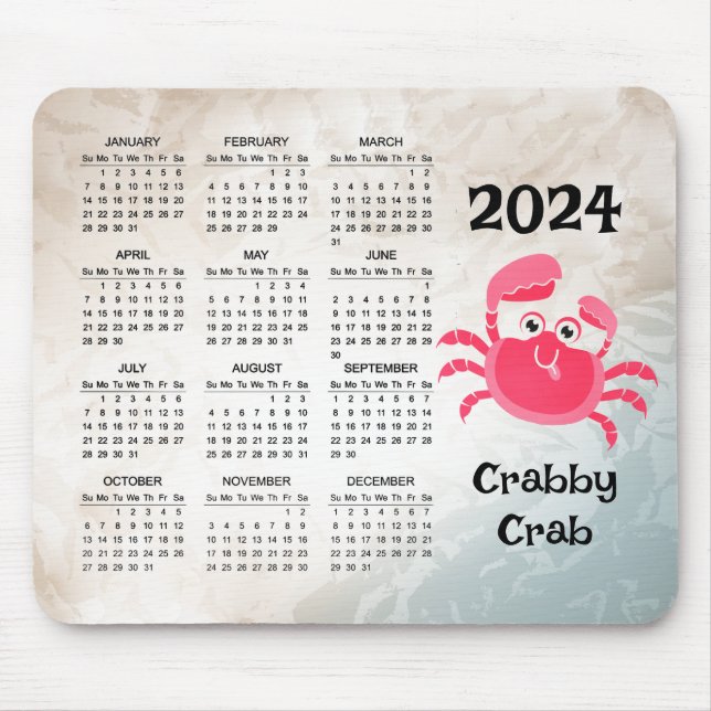 Crabby Crab Design 2024 Calendar Mouse Pad (Front)