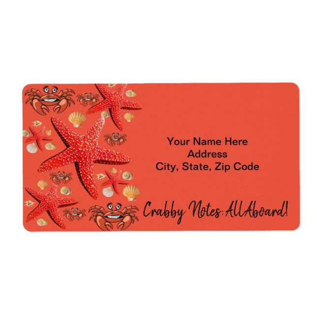 Crabby Crab Starfish Beach Boats House Labels (Front)
