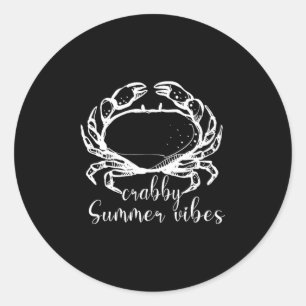 Crabby Summer Vibes,love Crab, Beach Funny Gift Me Classic Round Sticker