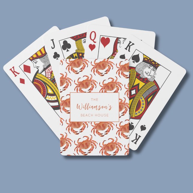 Crabs Crustacean Ocean Pattern Playing Cards (Personalized family beach house playing cards with crab pattern)