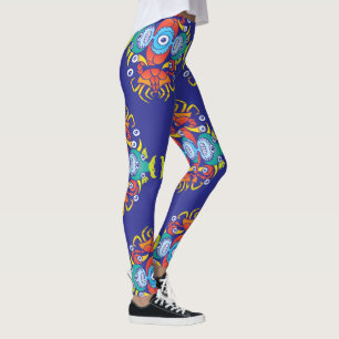 Crabs, fish and octopuses for a summer pattern leggings