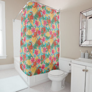 Crabs Lemons Hibiscus Hand-Drawn Tropical Pattern Shower Curtain
