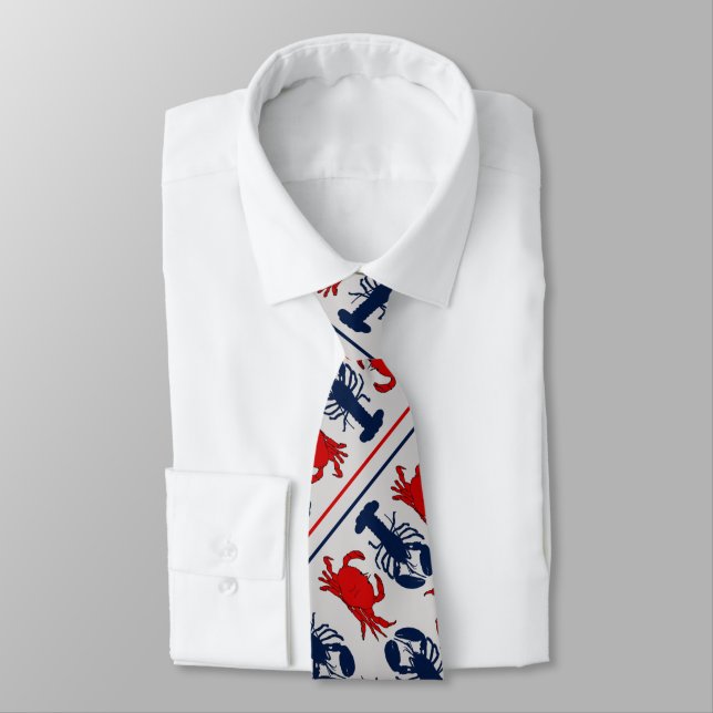 Crabs n Lobsters Light Grey Diagonal Print Tie (Tied)