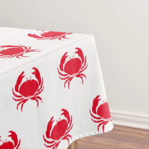 Crabs red white pattern modern coastal tablecloth