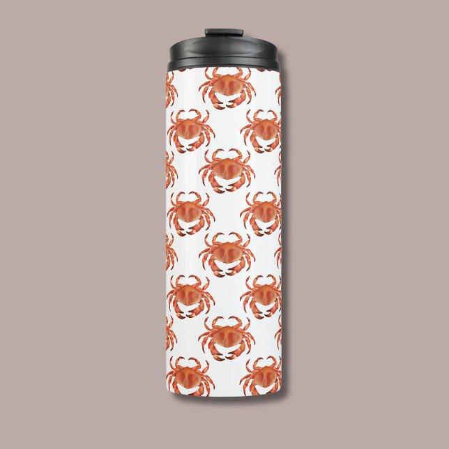 Crabs Seaside Pattern Thermal Tumbler (Brown crab coastal crustacean thermal tumbler for coastal beach house decor and homeware.)