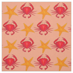 Crabs Starfish Marine Ocean Life Beach Vacation Fabric