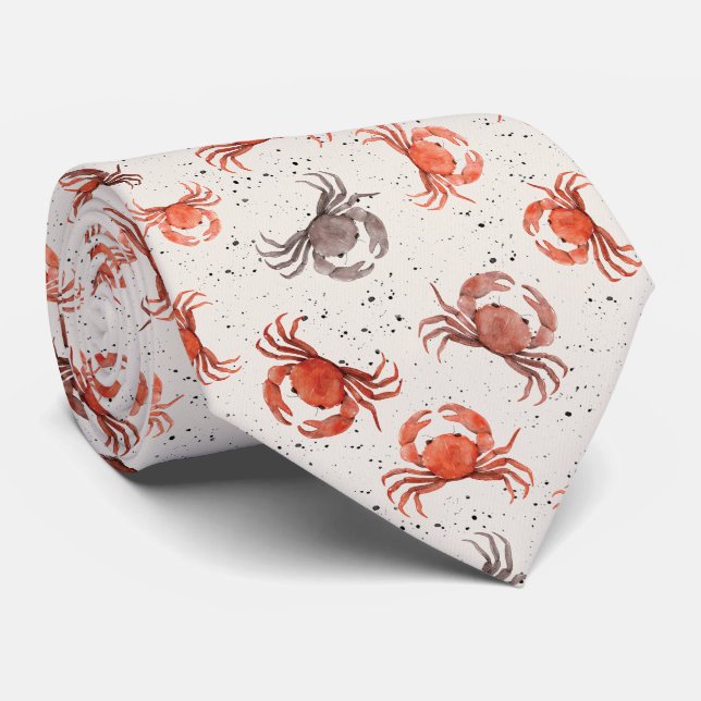 Crabs – Watercolor Pattern Tie (Rolled)