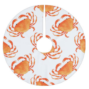 Crabs Watercolor: White Background Pattern Brushed Polyester Tree Skirt