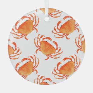 Crabs Watercolor: White Background Pattern Glass Tree Decoration