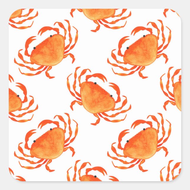 Crabs Watercolor: White Background Pattern Square Sticker (Front)