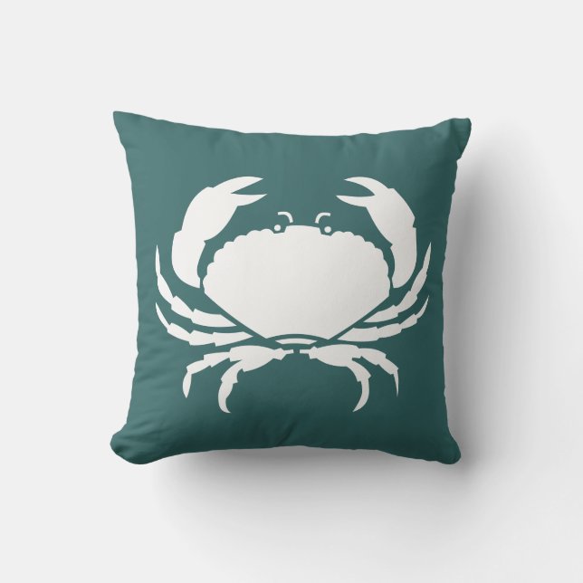 CRABS WHITE on blue pillow (Front)