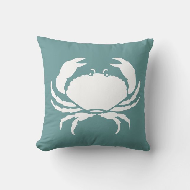 CRABS WHITE on blue pillow (Front)