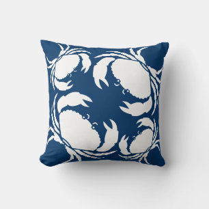 CRABS WHITE on blue pillow